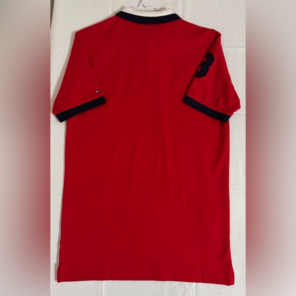 Tommy Hilfiger Boy’s Pique Polo Shirt Regal Red Stripe Collar Logo Size XL NWT - Picture 10 of 10